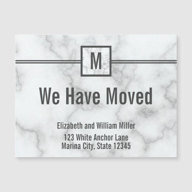Custom Monogrammed Faux Marble Moving Announcement (Front)