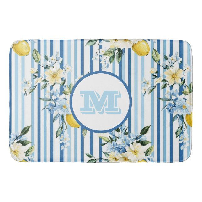 Custom Monogrammed Floral Lemon Bath Mat (Front)