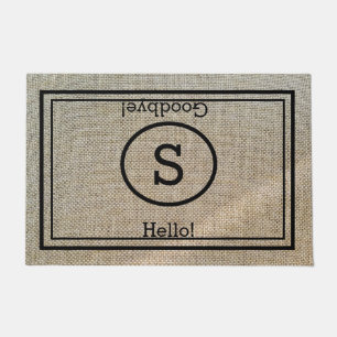 Custom Monogrammed Hello and Goodbye Rustic Doormat