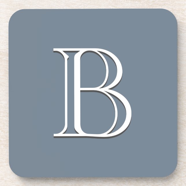 Custom Monogrammed Initial Medium Blue & White Coaster (Front)