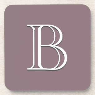 Custom Monogrammed Initial Purple & White Modern Coaster