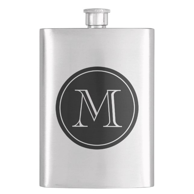 Custom monogrammed initialled stainless steel flas hip flask (Front)