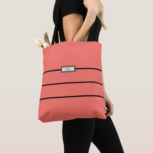 Custom Monogrammed Initials Modern Coral Cute Tote Bag (Close Up)