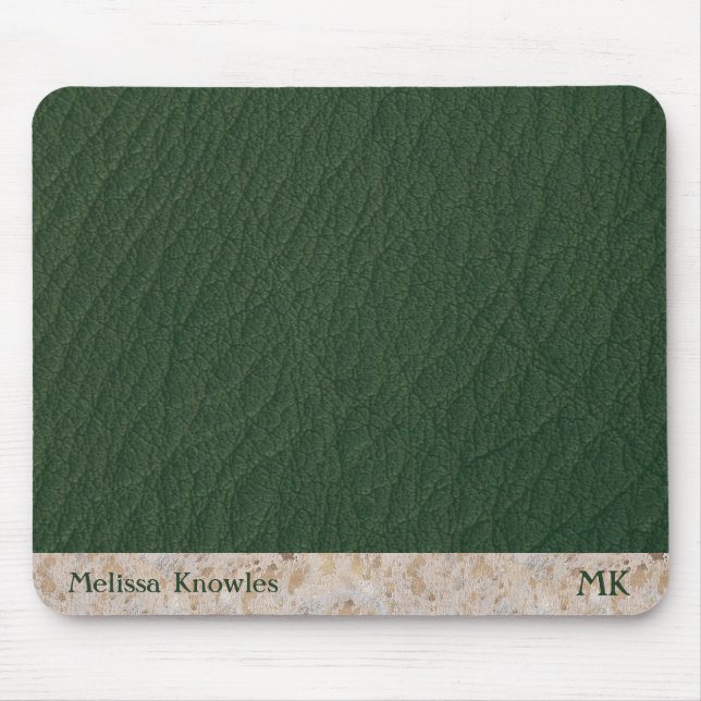 Custom Monogrammed Masculine Modern Green Leather Mouse Pad (Front)