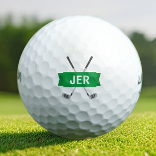 Custom Monogrammed Modern Crossed Club Green Cool Golf Balls