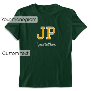 Custom Monogrammed Name Text Green Gold Graphic T-Shirt