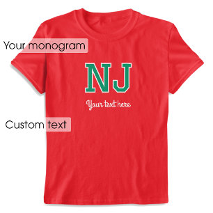 Custom Monogrammed Name Text Green Red Graphic T-Shirt