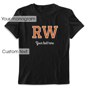 Custom Monogrammed Name Text Orange Black Graphic T-Shirt