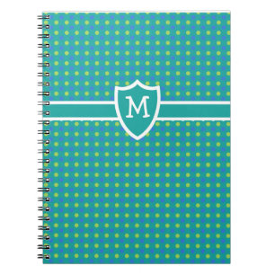 Custom Monogrammed Notebook: Green Polka Dots Spiral Notebook