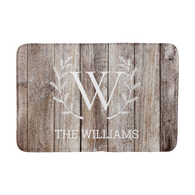 Custom Monogrammed Personalised Rustic Barn Wood  Bath Mat (Front)