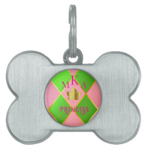 Custom Monogrammed Pink and Green Argyle Pet ID Tag