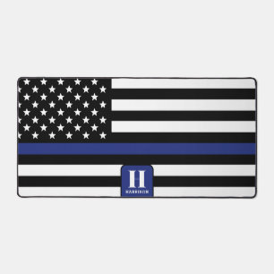 Custom Monogrammed Police Officer Thin Blue Line Desk Mat