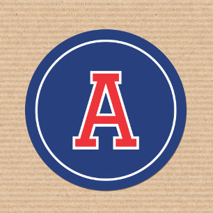 Custom Monogrammed Retro Bold Navy Blue Red Classic Round Sticker