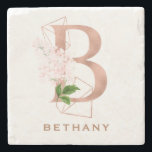 Custom Monogrammed Rose Gold Floral Initial Stone Coaster<br><div class="desc">The letter B - a beautiful monogram initial in rose gold embellished with an exquisite watercolor floral and geometric shape pattern.  Ideal gift and keepsake idea for your favourite bridesmaid.  Easily customise the name of your choice.</div>