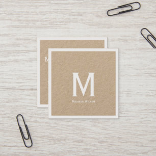 Custom Monogrammed Rustic Kraft Square Business Card