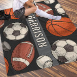 Custom Monogrammed Soft Black Sports Fleece Blanket<br><div class="desc">Perfect for athletes of all ages and families for sporting events. Stay warm at chilly football, soccer, hockey and basketball sports games and cuddle up on the couch with this custom monogrammed multi sport patterned fleece blanket. Includes a cool and unique illustrated border pattern of sports balls and hockey pucks...</div>