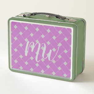 Custom Monogrammed Soft Purple, Pink Weave Pattern Metal Lunch Box