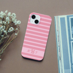 Custom Monogrammed Striped Blush Pink  iPhone 15 Case