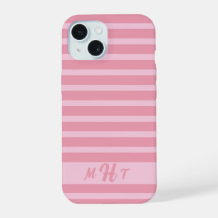 Custom Monogrammed Striped Blush Pink iPhone 15 Case