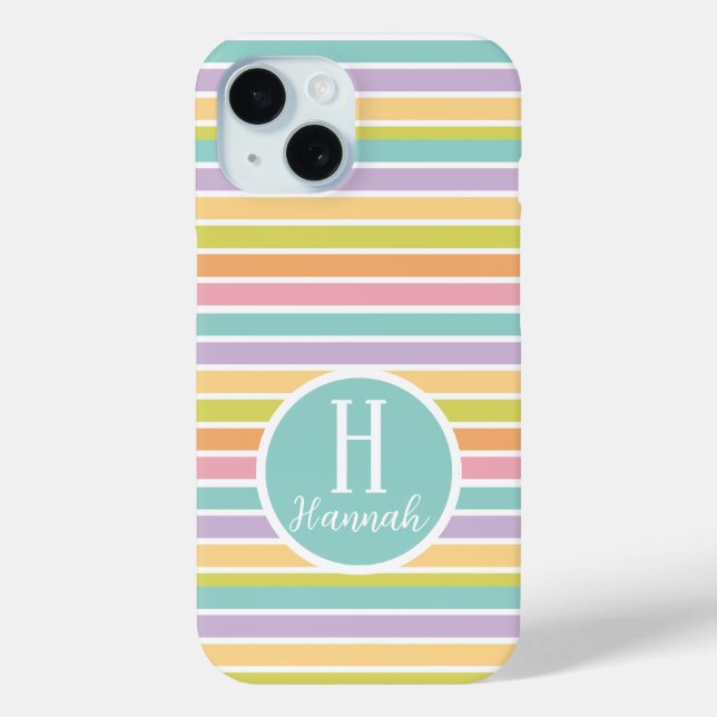 Custom Monogrammed Striped Pastel Patterned  Case-Mate iPhone Case (Back)