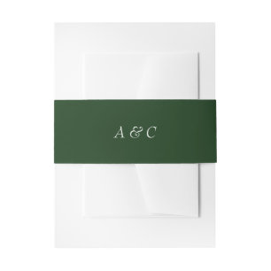 Custom Monogrammed White Text Green Wedding Invitation Belly Band