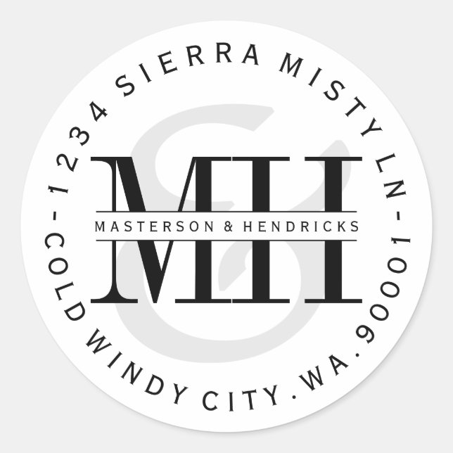 Custom Monograms Circular Return Address Label (Front)