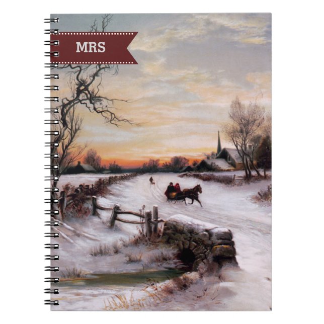 Custom Monograms Fine Art Christmas Gift Spiral Notebook (Front)