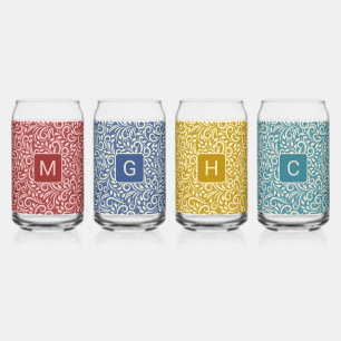 Custom Monograms Floral Pattern Can Glass