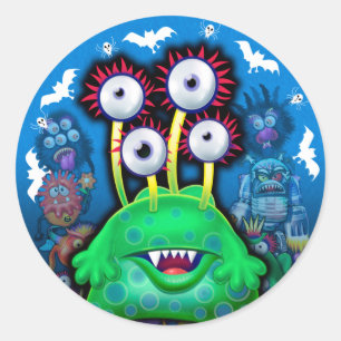 Custom Monster Halloween Sticker. Classic Round Sticker