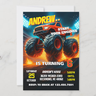 Custom Monster Truck Cars Birthday Party Invitation