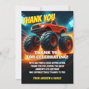 Custom Monster Truck Cars Birthday Party Thank You Card