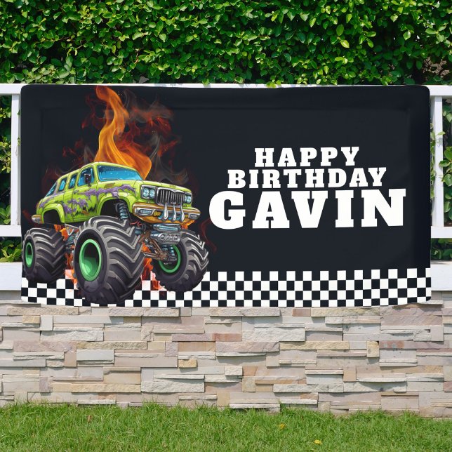 Custom Monster Truck Indoor Outdoor Vinyl Birthday Banner (Creator Uploaded)
