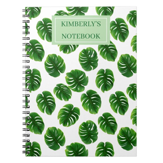 Custom Monstera Leaf Tropical Pattern Notebook (Front)