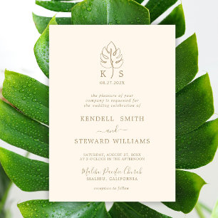 Custom Monstera Monogram Wedding Logo Invitation