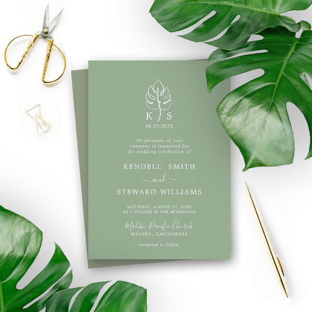 Custom Monstera Monogram Wedding Logo  Invitation (Creator Uploaded)
