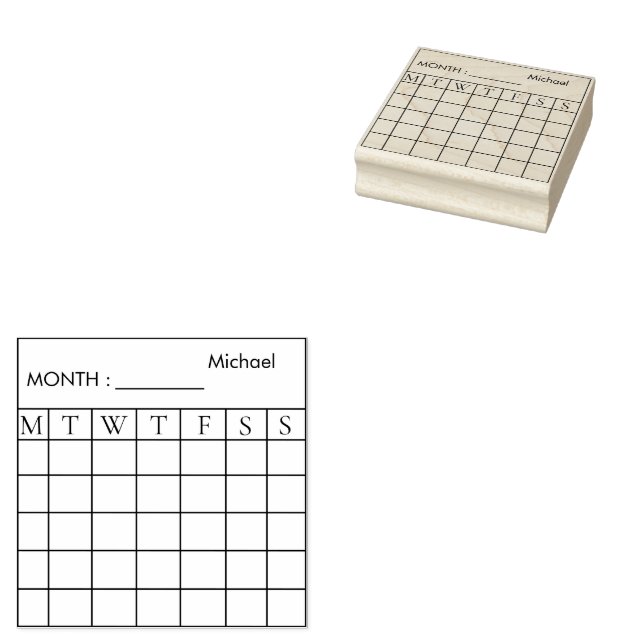 Custom  Monthly Calendar Planner Rubber Stamp (Stamped)