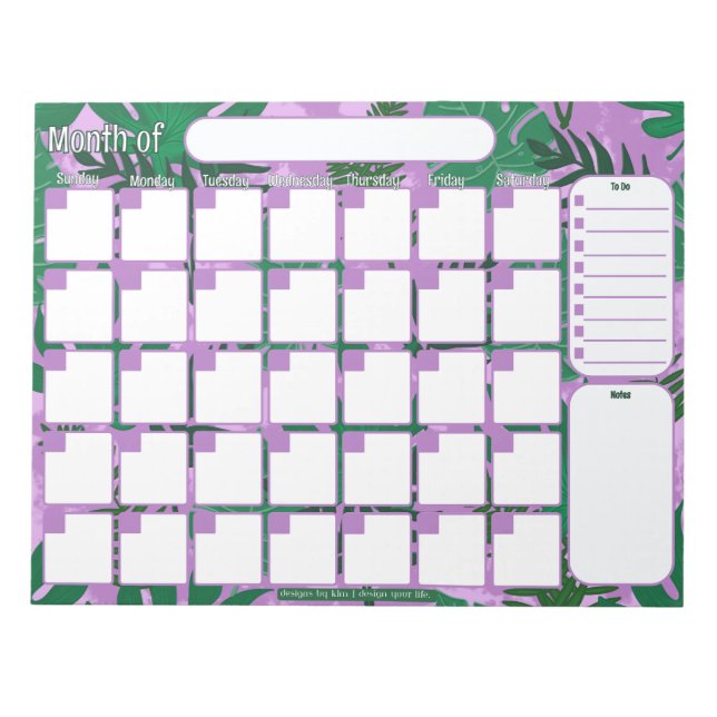 Custom Monthly Planner | Jungle Leaves Pattern Notepad (Front)