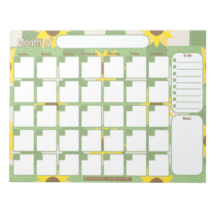 Custom Monthly Planner Sunflower Plaid Pattern Notepad