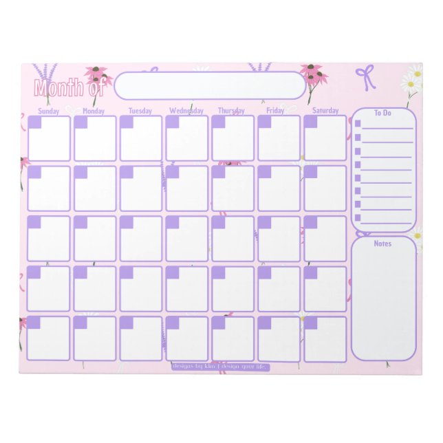 Custom MonthlyPlanner | Wildflowers & Bows Pattern Notepad (Front)