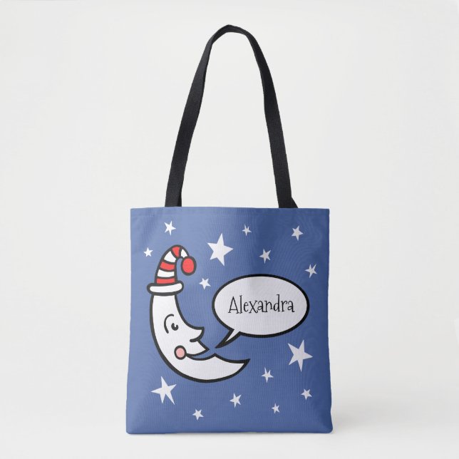 Custom Moon Face and Stars Tote Bag (Front)