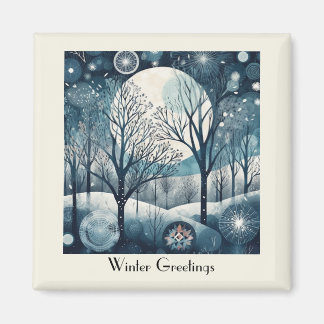 Custom Moonlit Nordic Forest Winter Night Magnet