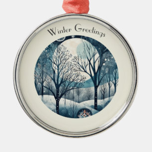 Custom Moonlit Nordic Forest Winter Night Metal Tree Decoration