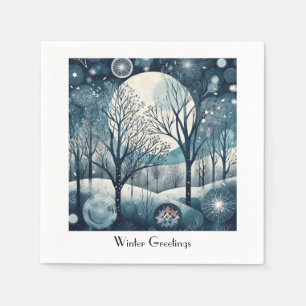 Custom Moonlit Nordic Forest Winter Night Napkin