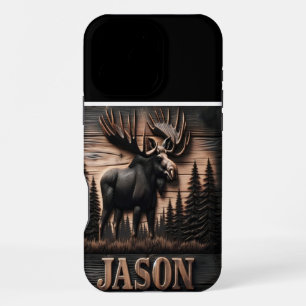 Custom Moose Wood Carving iPhone 16 Pro Max Case