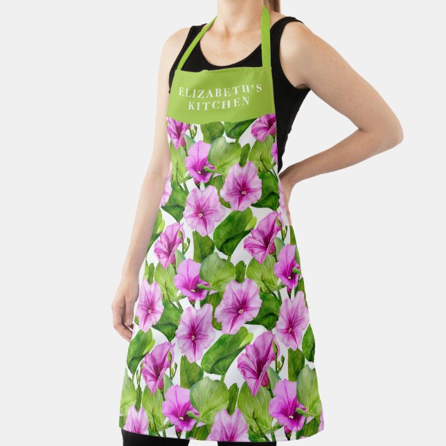 Custom Morning Glory Floral Pattern Apron (Insitu)