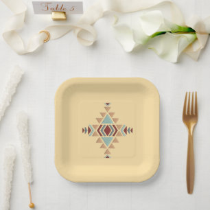 Custom Moroccan Geometric Embroidery  Paper Plate