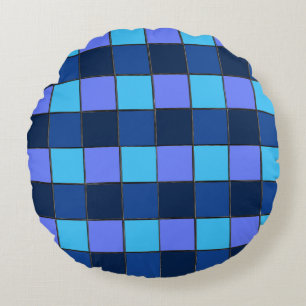Custom  Mosaic Tile & Pixel Grid Pattern Round Cushion