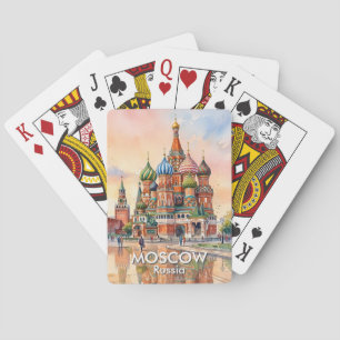 Custom Moscow Russia Cathedral Watercolor Travel Playing Cards