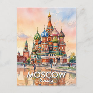 Custom Moscow Russia Cathedral Watercolor Travel Postcard