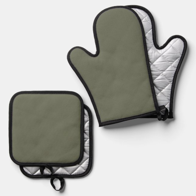 Custom Moss Green Oven Mitt & Pot Holders Holder Set (Front/Back)